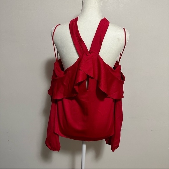 Saylor West Cold Shoulder Ruffle Blouse in Red - Picture 6 of 9